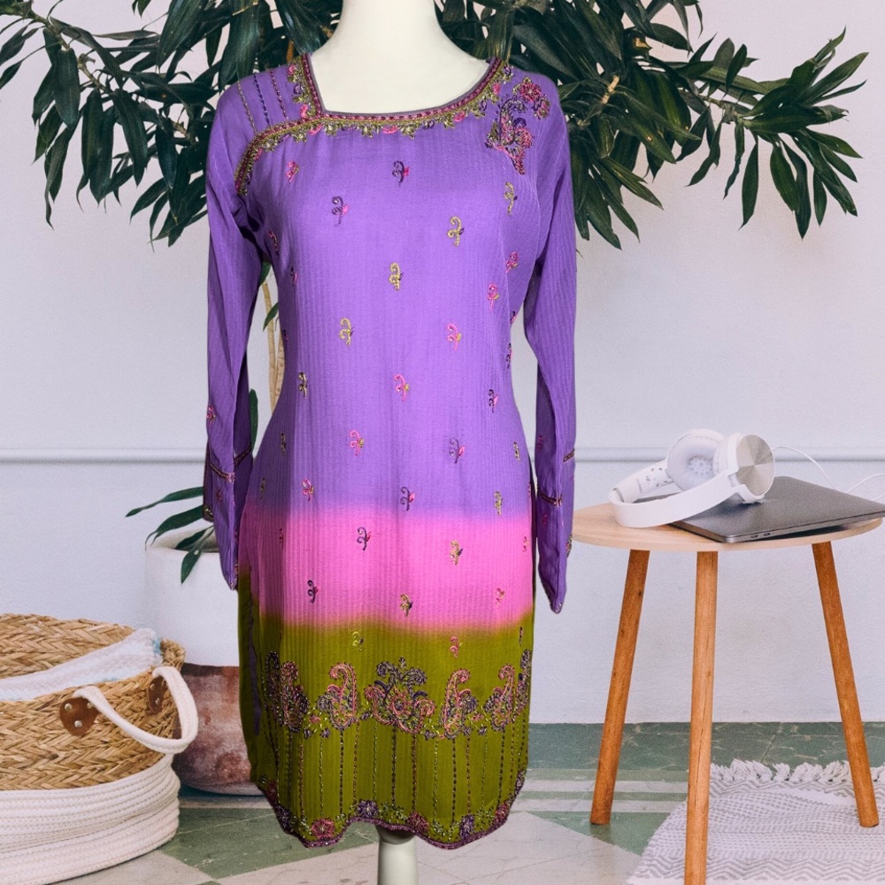 Vintage Boho Embellished Dress